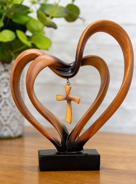 双爱心十字架桌面摆件 简约情人节创意树脂工艺品装饰摆件简约3色