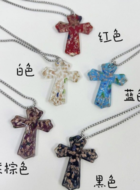 琉璃艺术风长款十字项链 复古吊坠锁骨链 ins辣妹百搭长款毛衣链
