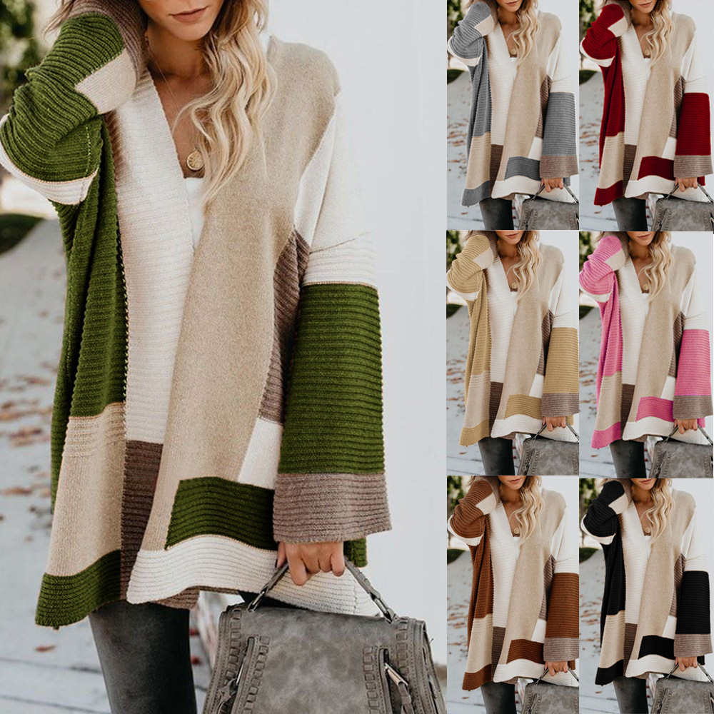 women loose geometry color matching sweater cardigan毛衣开衫 - 图0