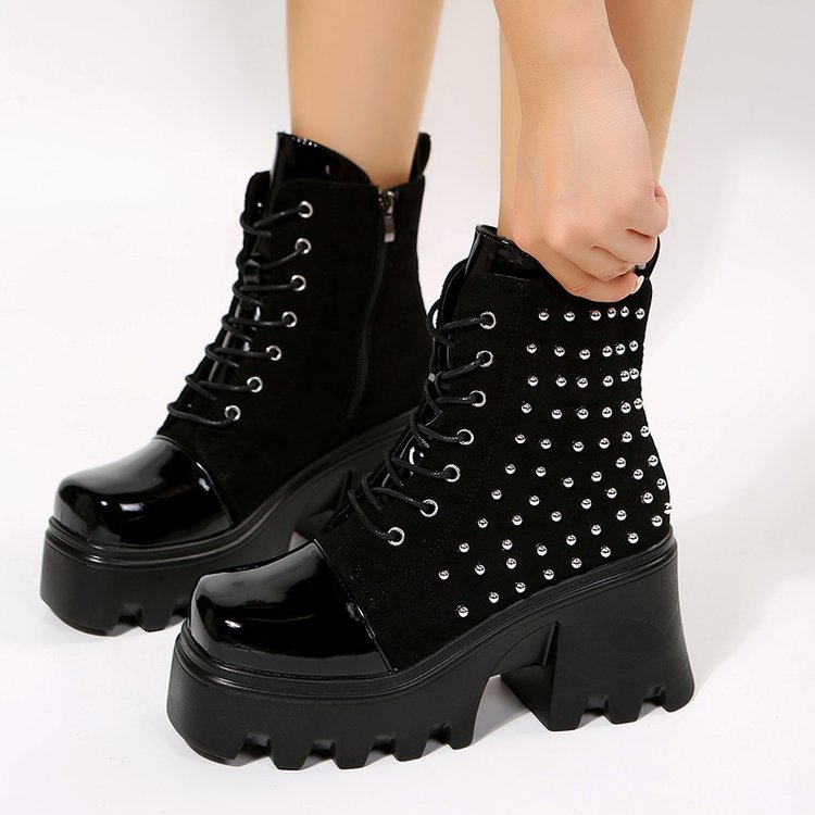 women high heel boots martin boots big size 43女粗跟马丁靴鞋 - 图0