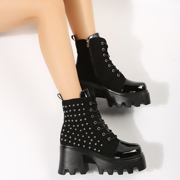 women high heel boots martin boots big size 43女粗跟马丁靴鞋 - 图1