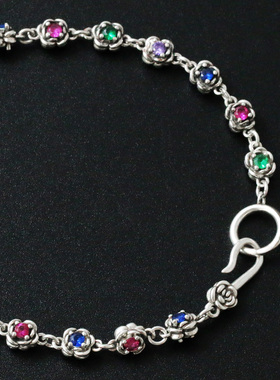 925纯银彩虹锆石玫瑰花项链手链