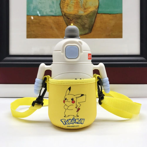 小袋鼠巴布280ml保温杯套儿童吸管杯保护防摔杯袋卡通宝宝水壶套 - 图0