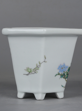 景德镇复古陶瓷粉彩贴画菖蒲花盆