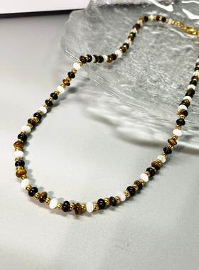 天然宝石夏季彩色串珠多巴胺项链女锁骨链小众设计高级轻奢气质潮