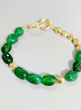 包金高级礼物手链14K绿玉髓时尚