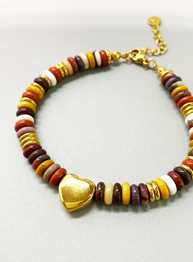 高级金色桃心天然石手链女小众设计个性时尚气质复古闺蜜朋友礼物