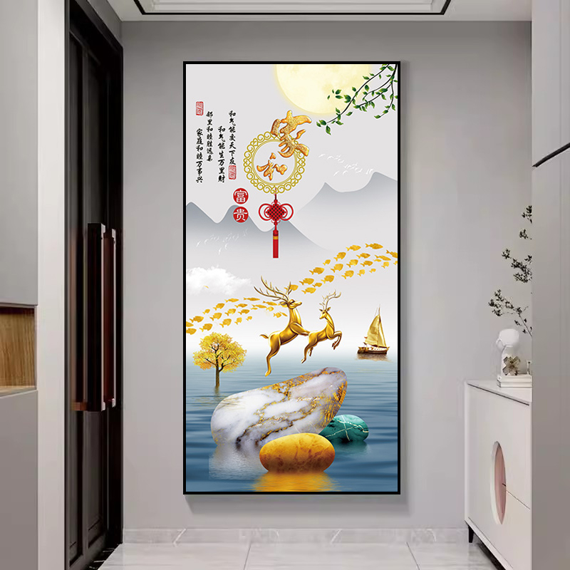 轻奢玄关墙贴装饰画简约现代入户客厅挂画过道贴画壁纸自粘贴纸 - 图3