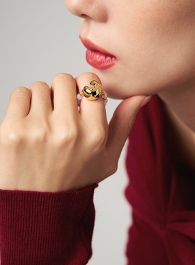 盐岛锦鲤珐琅白玛瑙串珠戒指秋冬转运好运本命年新年礼物