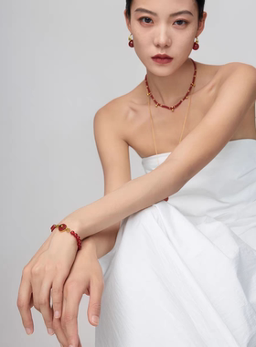 盐岛平安如意红玛瑙串珠手链金色本命年红色轻奢小众精致高级感女