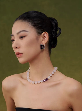 盐岛紫竹白玛瑙串珠项链高级感轻奢小众气质紫水晶颈链原创锁骨链
