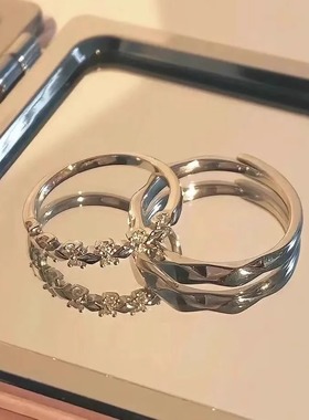 纯银戒指一对情侣款轻奢开口对戒