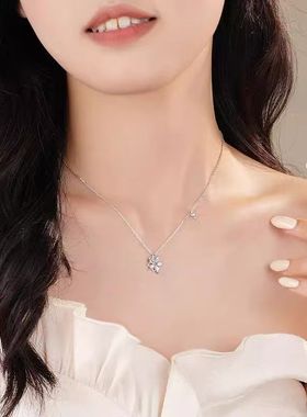 纯银枫叶锆石项链轻奢吊坠