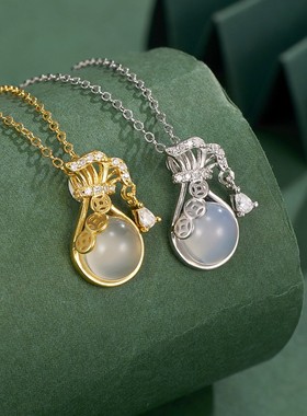 S925纯银白玉髓如意福袋项链