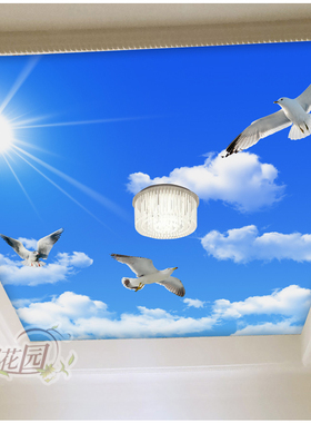 蓝天白云3d自粘壁画墙贴