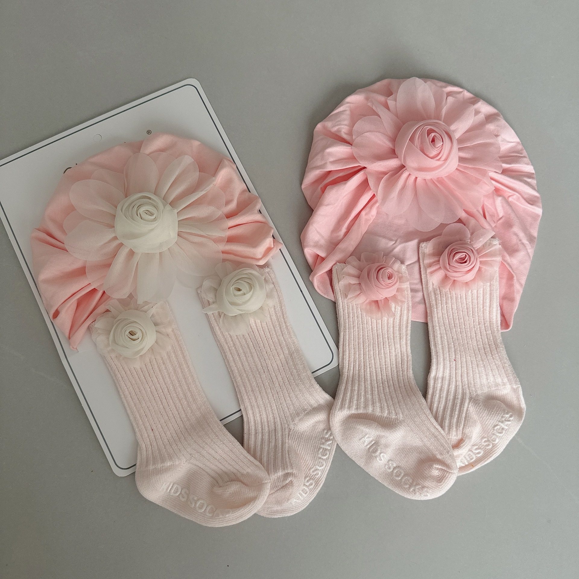 婴幼儿满月周岁蝴蝶结花朵护囟门女宝宝帽子袜子套装新生儿童帽子,淘宝优惠券,粉丝福利购,淘宝优惠卷