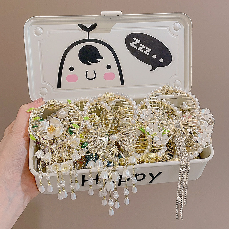 山茶花流苏发夹女丸子头固定神器高级感马尾扣后脑勺盘发抓夹头饰 - 图0