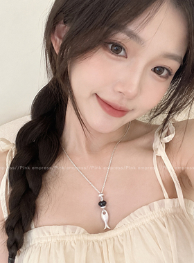 高级感银色小鱼串珠项链女配裙子