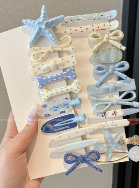 蓝色波点蝴蝶结发夹边夹女刘海夹