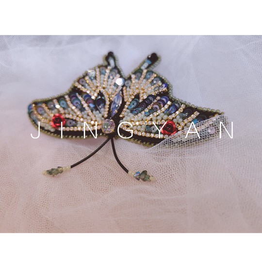 鲸言【墨倩】原创刺绣立体珠绣蝴蝶胸针钉珠绣diy材料包加视频教