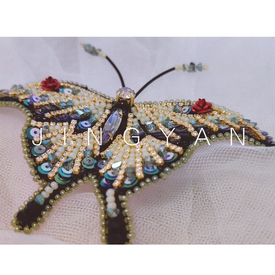 鲸言【墨倩】原创刺绣立体珠绣蝴蝶胸针钉珠绣diy材料包加视频教
