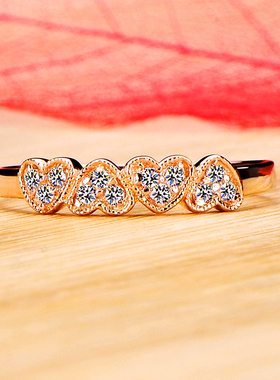 玫瑰金色钻石戒指品女仿真