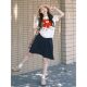 Summer Korean ພິມເສື້ອທີເຊີດແອວສູງ skirt ສອງສິ້ນ
