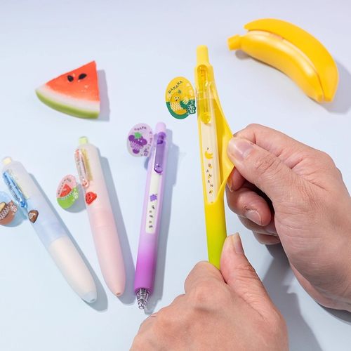 晨光剥剥乐按动中性笔0.5黑速干油墨双珠ST子弹头胖瘦水果香护套 - 图1