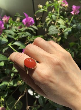 南红玛瑙18k金镶嵌天然石戒指