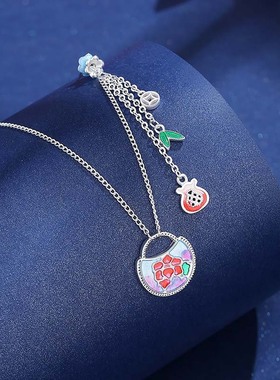 清宜珐琅挂配件项链女足银999新中式国风生日礼物送妈妈送女友