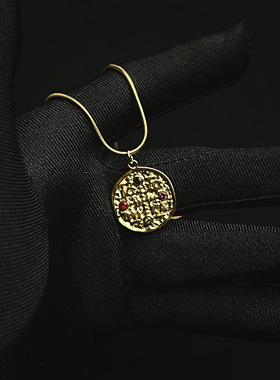 原创镀金圆形古钱币吊坠