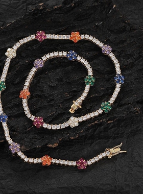 欧美彩色五花锆石网球项链