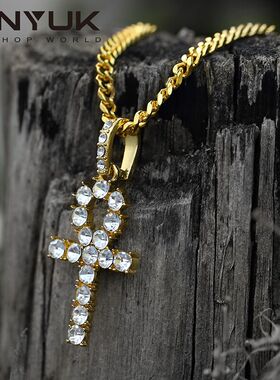 欧美潮牌满钻安赫钥匙十字架项链