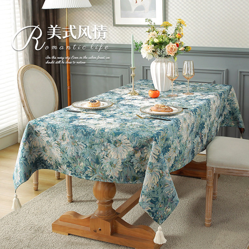 2025油画电视柜盖巾美式提花棉麻桌布家用长方形台布桌面垫书桌布,淘宝优惠券,粉丝福利购,淘宝优惠卷