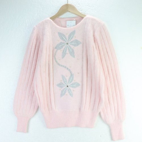 古着vintage孤品安哥拉兔毛文艺学院风软妹钩花钉珠少女毛衣B97 - 图3