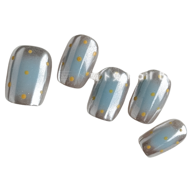 短款日常显白魔镜粉蓝色腮蓝波点光疗纯手工穿戴甲可拆高级感成品,淘宝优惠券,粉丝福利购,淘宝优惠卷