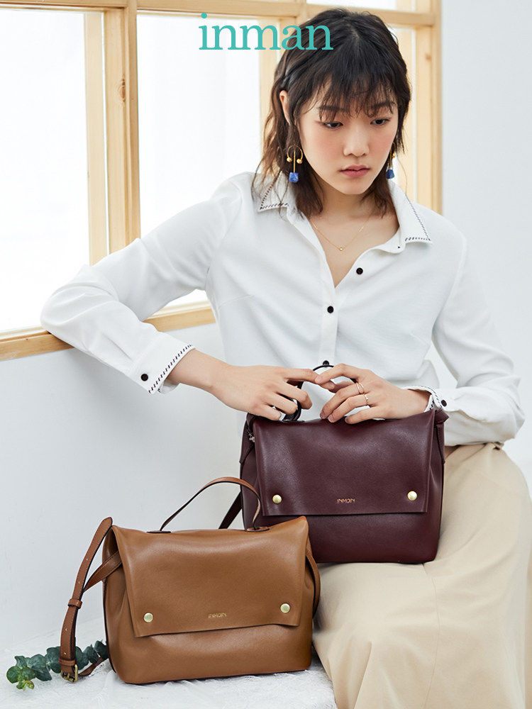 茵曼2020新款真皮冬季复古手提包 茵曼箱包女士包袋