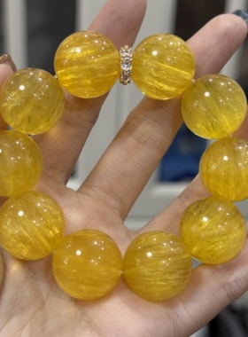 天然拉丝黄萤石水晶大颗粒转运手串原创百搭单圈手链黄胶花