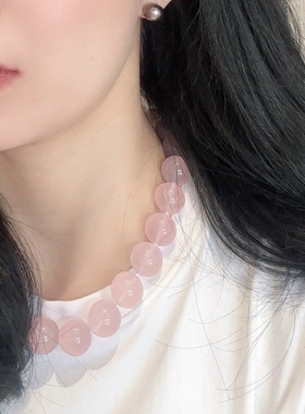 天然冰种粉水晶大颗粒锁骨链星光粉项链转运百搭小众显白女款