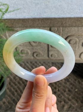 天然新疆老矿和田玉春彩手镯羊脂玉镯子新中式国风礼物美人条圆条