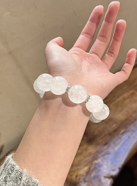 天然大颗粒白幽灵单圈手串霸气中式转运女款搭配绿草莓晶原创设计