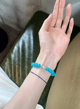 原创设计天然老矿天河石单圈手串新中式清新手链莫桑比克蓝色水晶