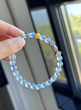 天然海蓝宝单圈原创设计女款如意手串蓝色水晶转运轻奢手链新中式