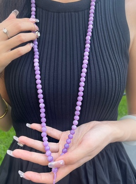 天然紫锂辉圆珠108颗佛珠念珠手链紫色水晶手串项链毛衣链原创女