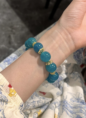 天然莫桑比克冰种天河石原创单圈手串蓝色水晶大颗粒时尚手链女款