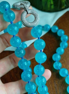 天然冰种天河石圆珠毛衣链蓝色幸运水晶项链原创设计女新中式国风