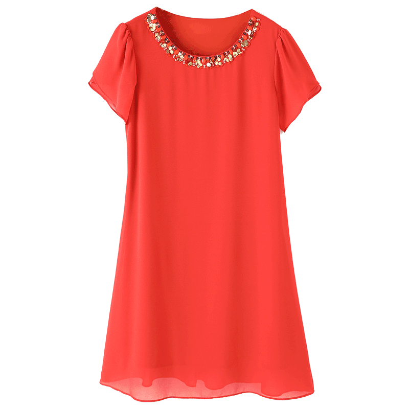 爱朴大码胖女人洋气钉珠宽松连衣裙 爱朴女装大码女装