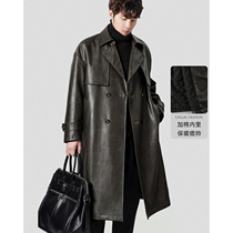 High level sense PU leather coat mens mid-autumn winter thickened with cotton windweaters Business light cooked winter coat men