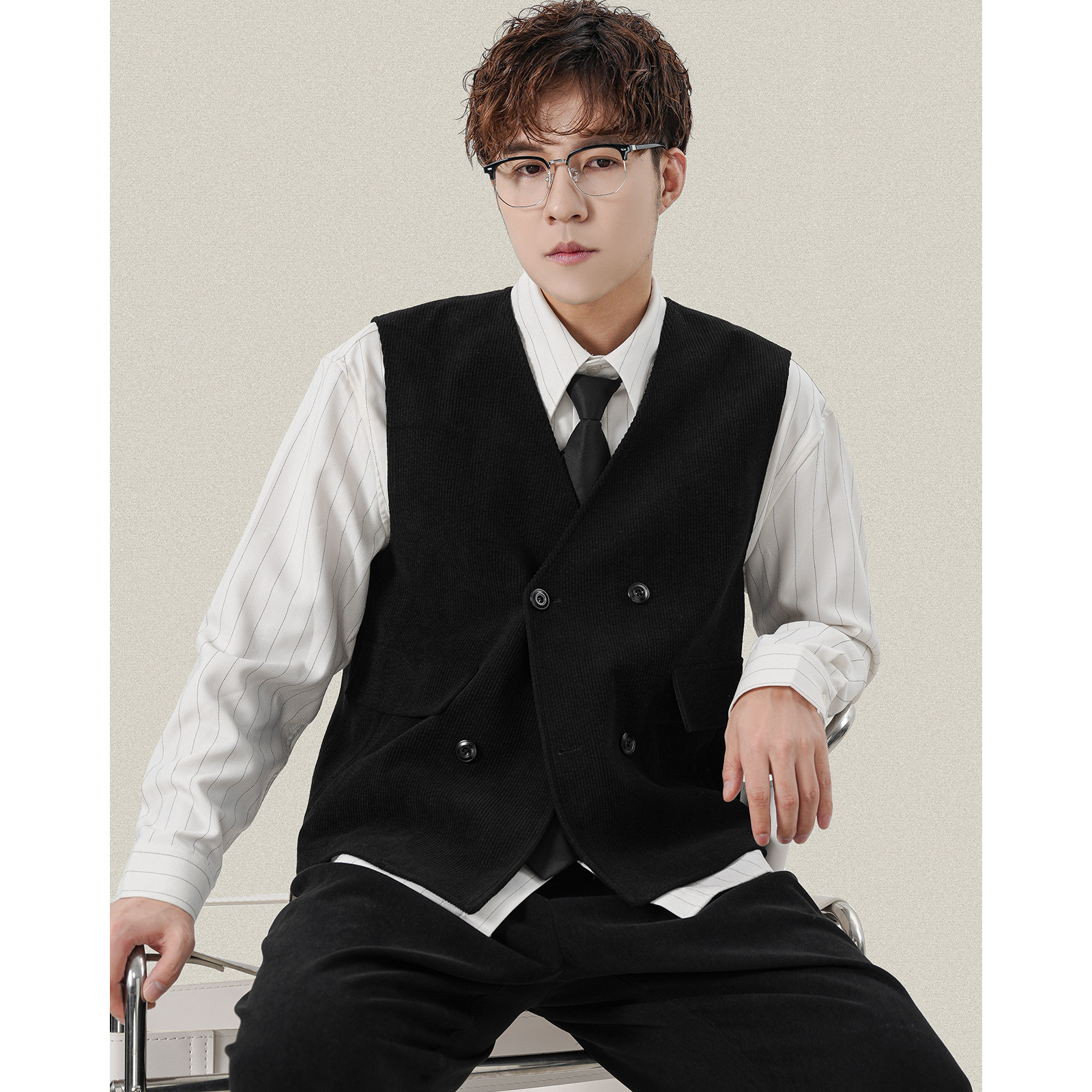 二八先生老钱风复古灯芯绒双排扣马甲男士春秋季V领内搭无袖坎肩,淘宝优惠券,粉丝福利购,淘宝优惠卷