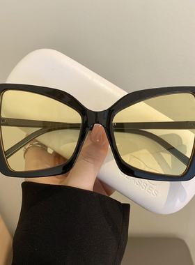 凹造型蝶形时尚女茶色墨镜太阳镜